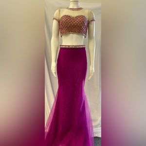 Stunning magenta beaded two-piece dress